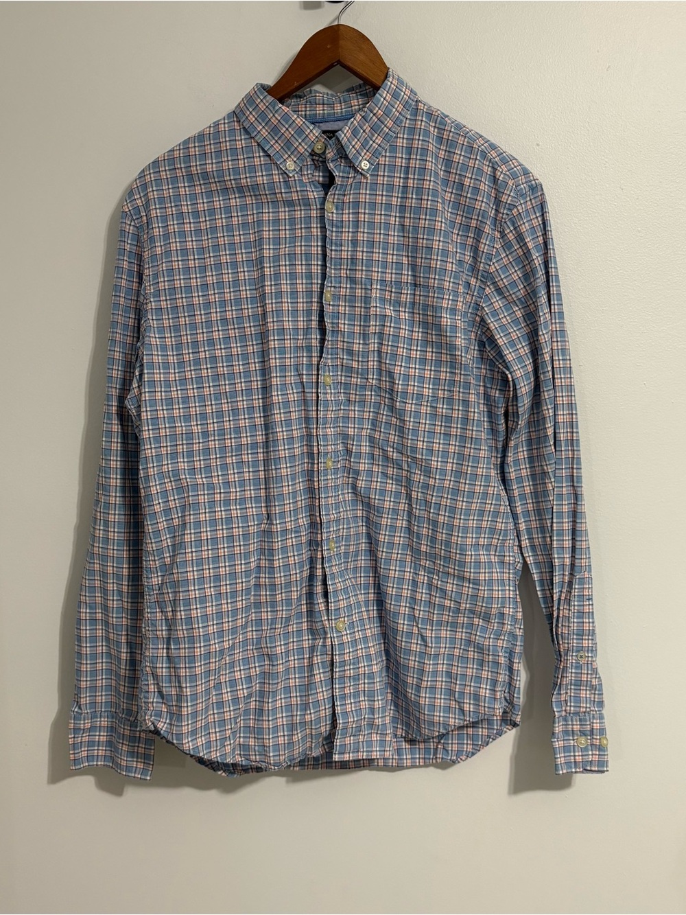 Banana Republic Blue and Pink Plaid Button-Down Shirt Grant Fit Preppy